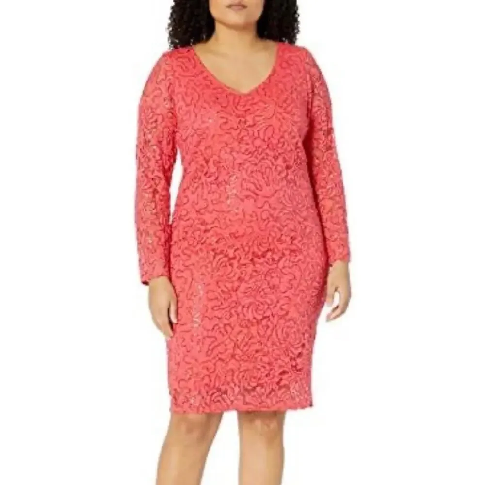 Marina Coral Sequin Lace Dress 14
